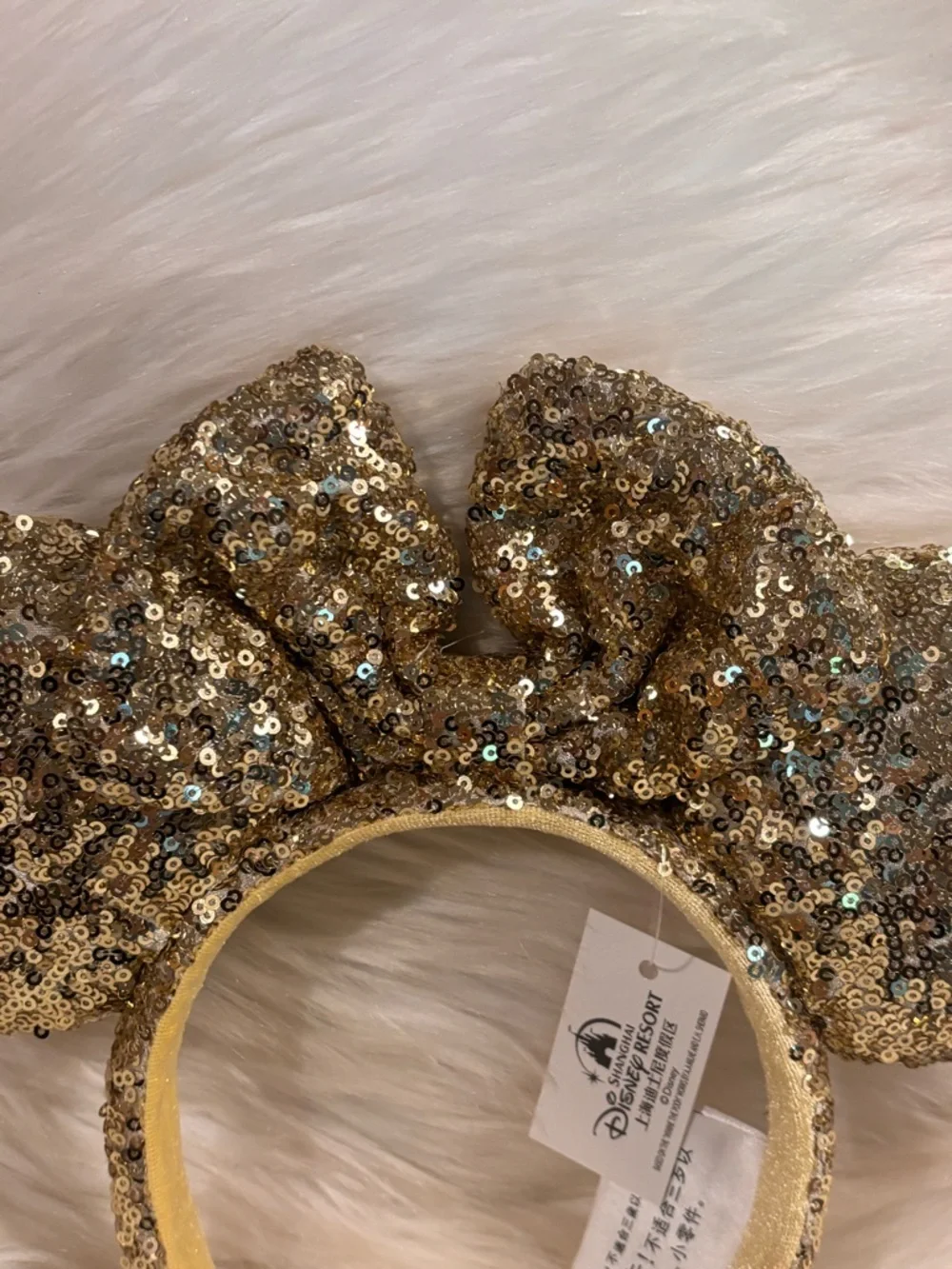 Shanghai Disney Resort Gold Sequins Bow Disney Minnie Mouse Ears Headband